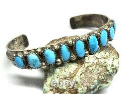 Vintage Navajo John Mike Sterling Silver Turquoise Row 9 Stone 7 Cuff Bracelet