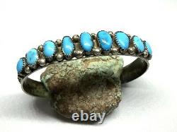 Vintage Navajo John Mike Sterling Silver Turquoise Row 9 Stone 7 Cuff Bracelet