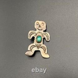 Vintage Navajo Kachina Turquoise Silver Hand Stamped Brooch Pin