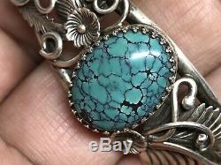 Vintage Navajo Kee Montoya Sterling Spiderweb Turquoise 6.5 Cuff Bracelet