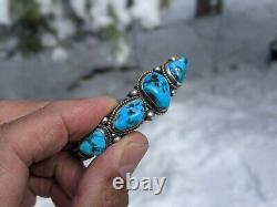 Vintage Navajo Kingman Turquoise Cuff Bracelet Signed D Cadman SIlver Jewelry