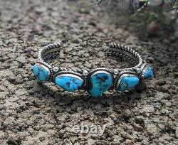 Vintage Navajo Kingman Turquoise Cuff Bracelet Signed D Cadman SIlver Jewelry