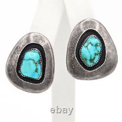 Vintage Navajo LO Signed Sterling Silver Turquoise Cuff Bracelet Earring Set