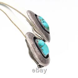 Vintage Navajo LO Signed Sterling Silver Turquoise Cuff Bracelet Earring Set