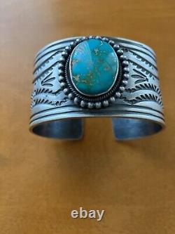 Vintage Navajo Ladies Sterling Silver Cuff Stunning Large Royston Turquoise A++