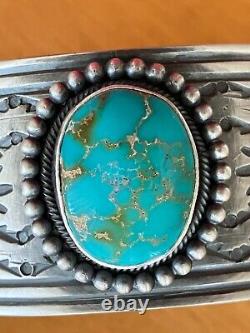 Vintage Navajo Ladies Sterling Silver Cuff Stunning Large Royston Turquoise A++