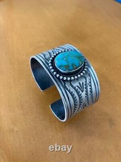 Vintage Navajo Ladies Sterling Silver Cuff Stunning Large Royston Turquoise A++