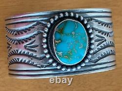 Vintage Navajo Ladies Sterling Silver Cuff Stunning Large Royston Turquoise A++