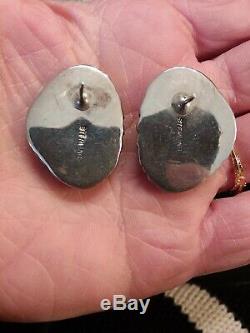 Vintage Navajo Large Blue Carico Lake Turquoise Sterling Silver Earrings