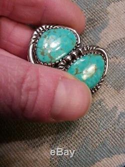 Vintage Navajo Large Blue Carico Lake Turquoise Sterling Silver Earrings