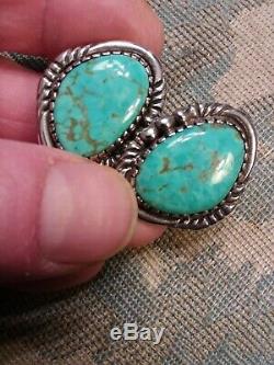 Vintage Navajo Large Blue Carico Lake Turquoise Sterling Silver Earrings