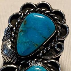 Vintage Navajo Large Double Turquoise Sterling Silver Ring Size 6.5 -7