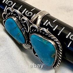 Vintage Navajo Large Double Turquoise Sterling Silver Ring Size 6.5 -7