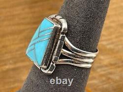 Vintage Navajo Lee Thompson Signed Sterling Silver Turquoise Ring sz 7.5-2356.24