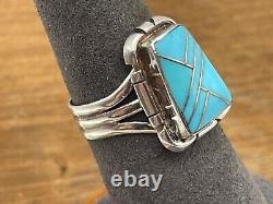 Vintage Navajo Lee Thompson Signed Sterling Silver Turquoise Ring sz 7.5-2356.24