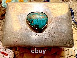 Vintage Navajo MATCHBOX COVER sterling turquoise Southwestern signed CR 40g case