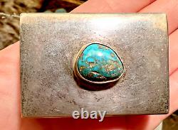 Vintage Navajo MATCHBOX COVER sterling turquoise Southwestern signed CR 40g case