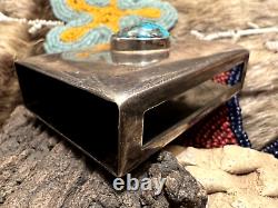 Vintage Navajo MATCHBOX COVER sterling turquoise Southwestern signed CR 40g case