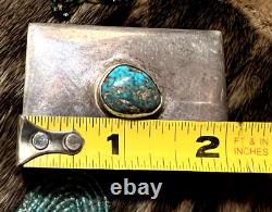 Vintage Navajo MATCHBOX COVER sterling turquoise Southwestern signed CR 40g case