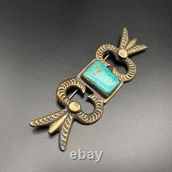 Vintage Navajo Mary Cayatineto Sterling Silver Turquoise Stamped Brooch Pin