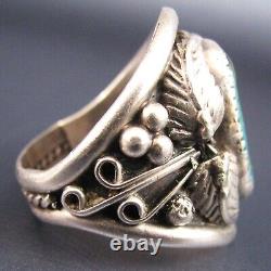 Vintage Navajo Men's Sterling Silver Turquoise Ring Signed L. Begay 10 3/4