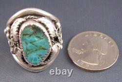 Vintage Navajo Men's Sterling Silver Turquoise Ring Signed L. Begay 10 3/4