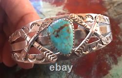 Vintage Navajo Mine #8 Turquoise & Sterling Cuff Fred Harvey Style Arrows 22 Gr