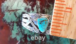 Vintage Navajo Mine #8 Turquoise & Sterling Cuff Fred Harvey Style Arrows 22 Gr