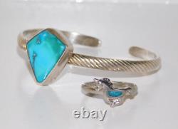 Vintage Navajo Mined Blue Turquoise Sterling Silver Cuff Bracelet