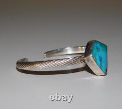 Vintage Navajo Mined Blue Turquoise Sterling Silver Cuff Bracelet