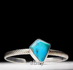 Vintage Navajo Mined Blue Turquoise Sterling Silver Cuff Bracelet