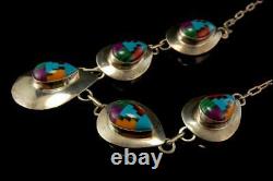 Vintage Navajo Mosaic Turquoise Coral Sterling Signed Necklace Br