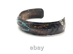 Vintage Navajo Nakai Cuff Bracelet Sterling Silver Turquoise Coral Inlay