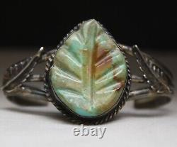 Vintage Navajo Native American Carved Turquoise Sterling Silver Cuff Bracelet