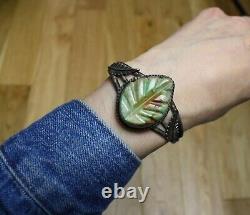 Vintage Navajo Native American Carved Turquoise Sterling Silver Cuff Bracelet