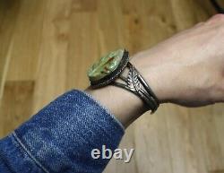 Vintage Navajo Native American Carved Turquoise Sterling Silver Cuff Bracelet