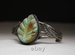 Vintage Navajo Native American Carved Turquoise Sterling Silver Cuff Bracelet