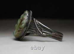 Vintage Navajo Native American Carved Turquoise Sterling Silver Cuff Bracelet