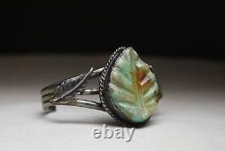 Vintage Navajo Native American Carved Turquoise Sterling Silver Cuff Bracelet