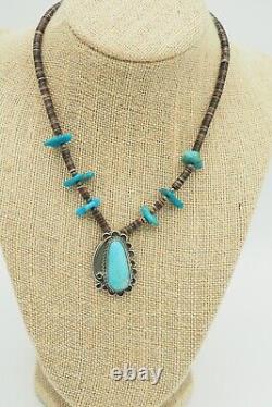 Vintage Navajo Native American Heishi Turquoise sterling silver pendant necklace