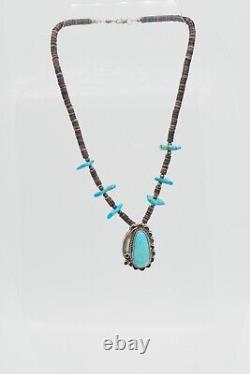 Vintage Navajo Native American Heishi Turquoise sterling silver pendant necklace