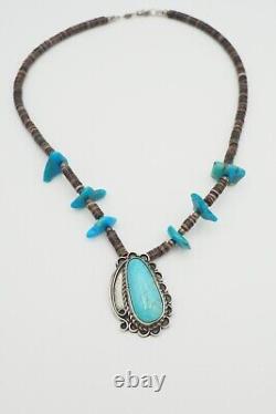 Vintage Navajo Native American Heishi Turquoise sterling silver pendant necklace