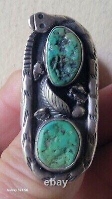 Vintage Navajo Native American Indian SNAKE RING Sterling Silver Turquoise BIG