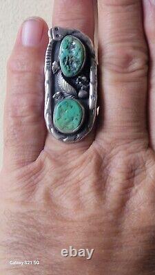 Vintage Navajo Native American Indian SNAKE RING Sterling Silver Turquoise BIG