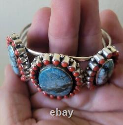 Vintage Navajo Native American Indian Sterling Silver Turquoise Coral Bracelet