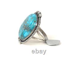 Vintage Navajo Native American Lg Morenci Turquoise Sterling Silver Ring Sz 8.75