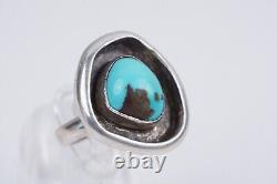 Vintage Navajo Native American Shadowbox 925 Turquoise Ring Unsigned Sz 8