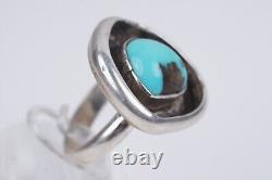 Vintage Navajo Native American Shadowbox 925 Turquoise Ring Unsigned Sz 8