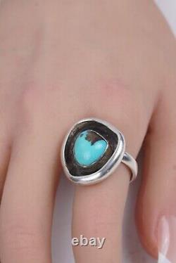 Vintage Navajo Native American Shadowbox 925 Turquoise Ring Unsigned Sz 8