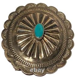 Vintage Navajo Native American Silver Tone Turquoise Concho Artisan Brooch